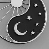 Anhänger Yin Yang Cosmique Laque Noir Atelier-Émile aus Rhodium, plattiert  in der Schweiz, Makroaufnahme von vorne auf weißem Hintergrund